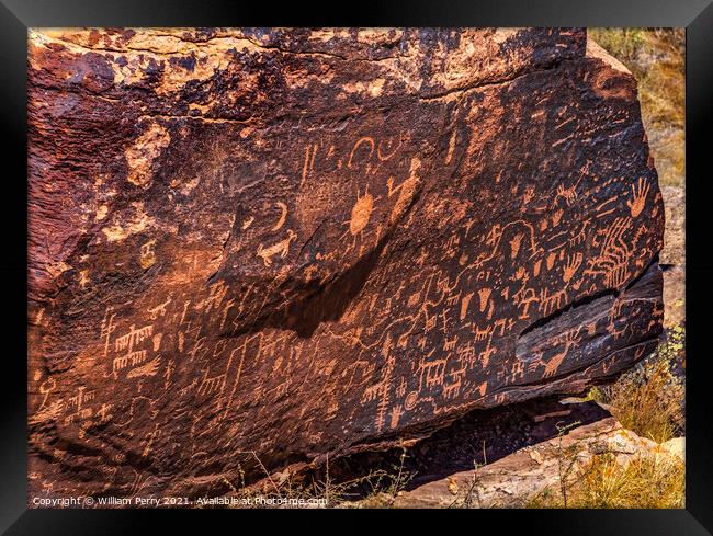 Indian Petroglyphs Newspaper Rock Petrified Forest National Park Framed Print by William Perry