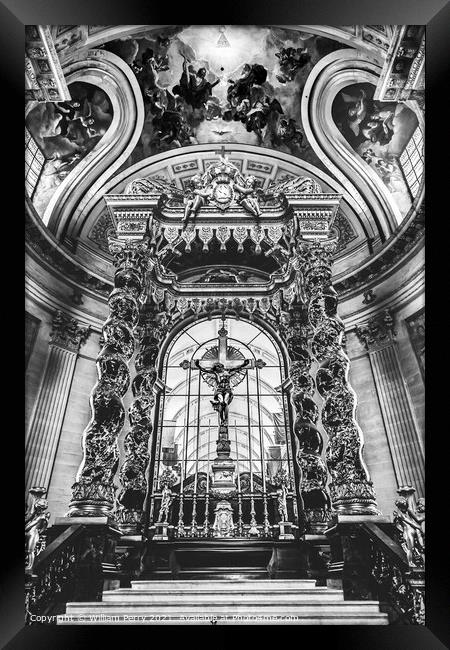 Black White Cross Altar Church Les Invalides Paris France Framed Print by William Perry