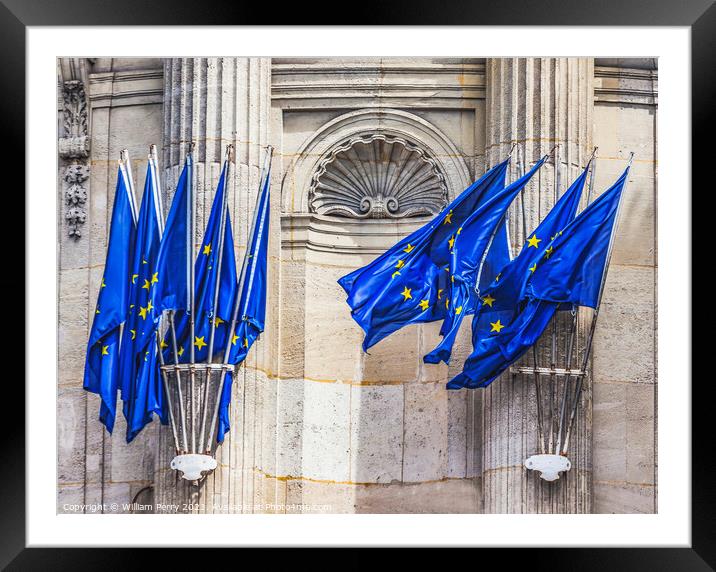 Europe EC Flags Government Building Paris France Framed Mounted Print by William Perry