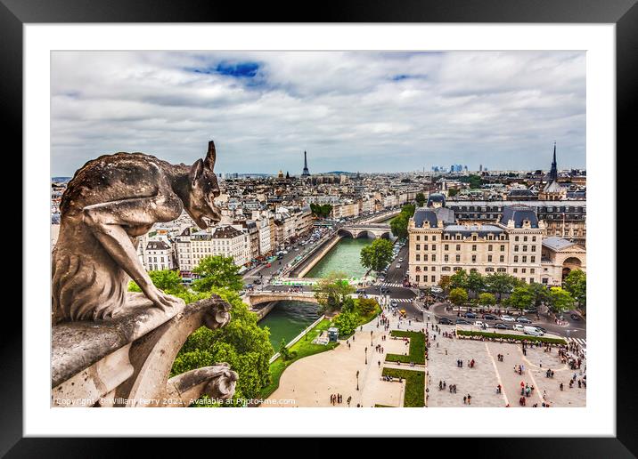 Gargoyle Notre Dame Church Old Buildings Paris France Framed Mounted Print by William Perry