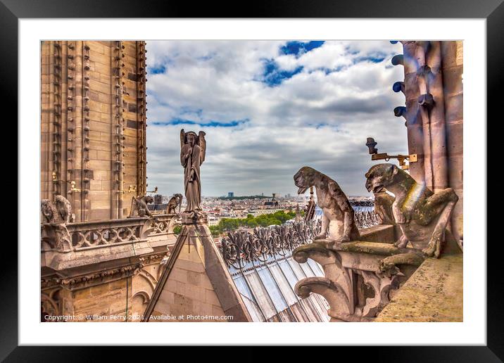 Gargoyles Statue Roof Notre Dame Church Before Fire Paris France Framed Mounted Print by William Perry