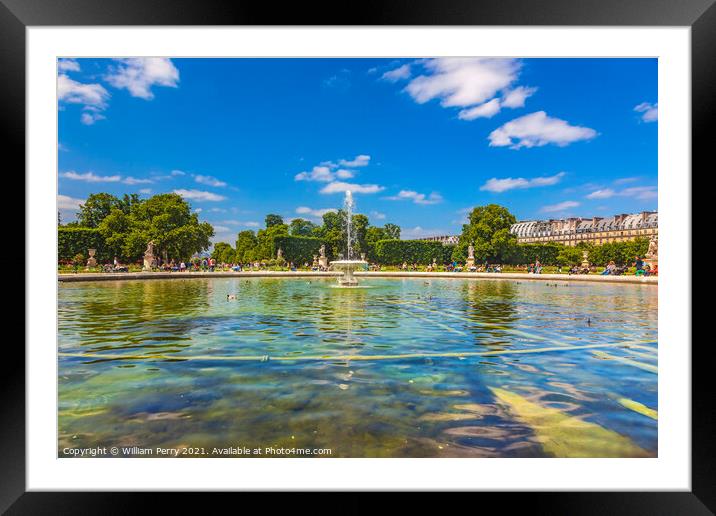 Fountain Lake Tourists Tuileries Garden Paris France Framed Mounted Print by William Perry