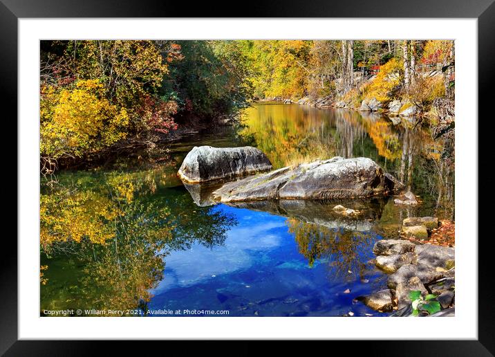 Fall Colors Orange Blue Reflection Wenatchee River Valley Washin Framed Mounted Print by William Perry