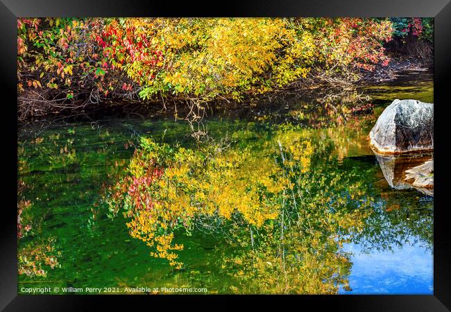 Fall Colors Green Water Reflection Abstract Wenatchee River Wash Framed Print by William Perry