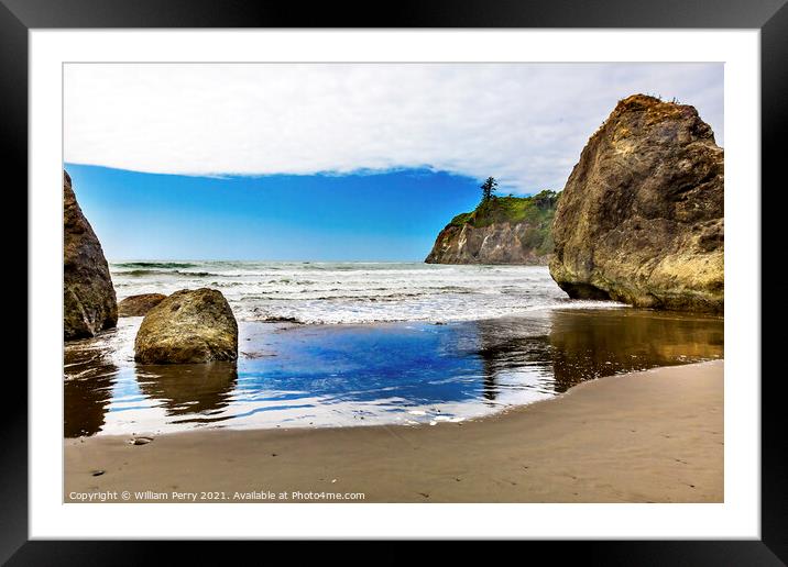 Ruby Beach Reflection Seastacks Olympic National Park Washington Framed Mounted Print by William Perry