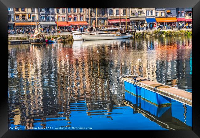 Yachts Boats Waterfront Reflection Inner Harbor Honfluer France Framed Print by William Perry