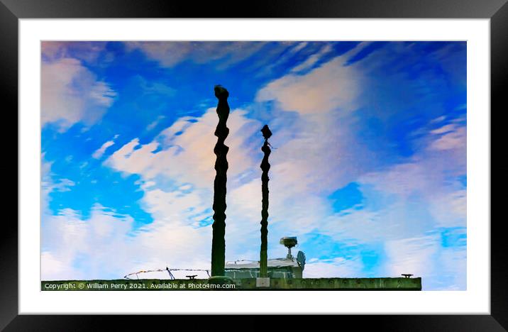 Pier Sky Blue Reflection Abstract Westport Washington State Framed Mounted Print by William Perry