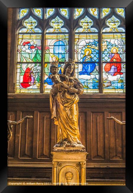 Mary Jesus Statue Stained Glass Saint Catherine Church Honfluer  Framed Print by William Perry