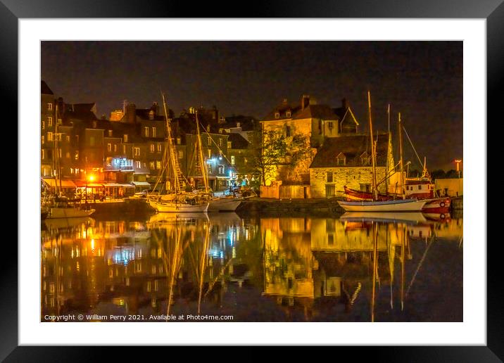 Night Sailboats Waterfront Reflection Inner Harbor Honfluer Fran Framed Mounted Print by William Perry