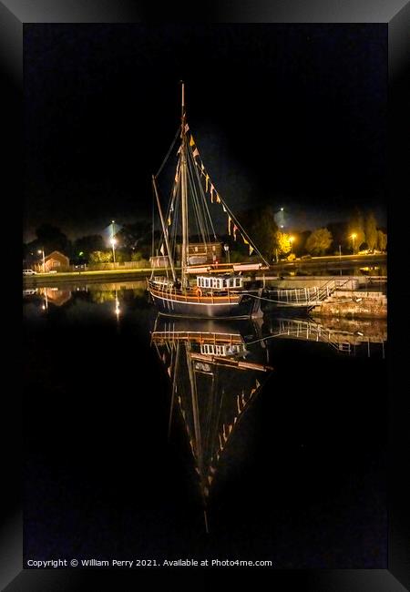 Night Sailboats Waterfront Reflection Inner Harbor Honfluer Fran Framed Print by William Perry