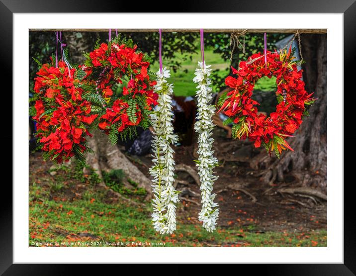 Tropical Flowers Christmas Wreaths Leis Moorea Tahiti Framed Mounted Print by William Perry
