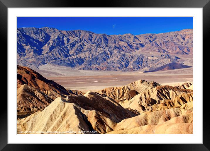 Moon Over Zabriskie Point Death Valley National Park California Framed Mounted Print by William Perry