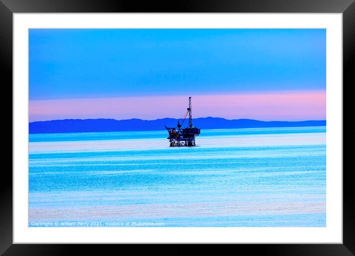 Eilwood Offshore Oil Well Platforms Pacific Ocean Sunset Goleta  Framed Mounted Print by William Perry