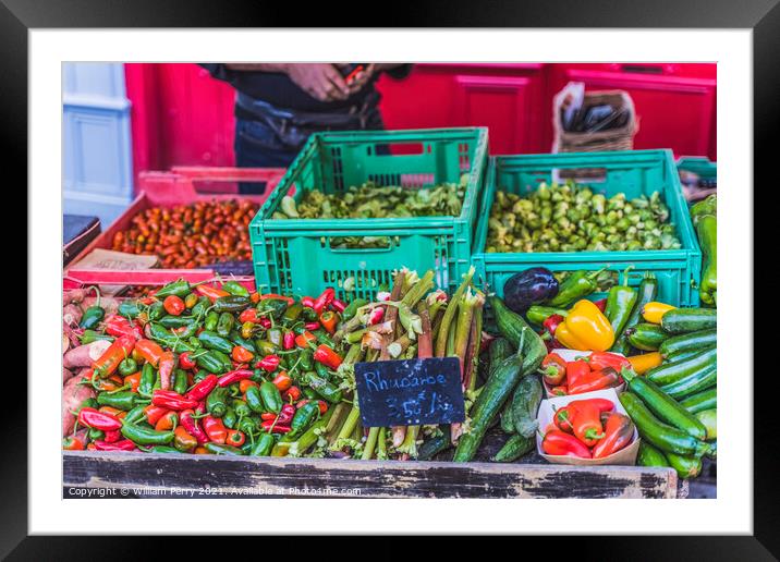 Open Air Farmers Market inner Harbor Honfluer France Framed Mounted Print by William Perry