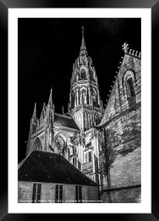 Black White Cathedral Church Bayeux Normandy France Framed Mounted Print by William Perry
