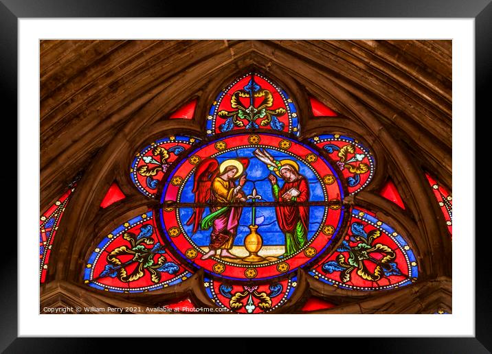Colorful Angels Stained Glass Cathedral Church Bayeux Normandy F Framed Mounted Print by William Perry