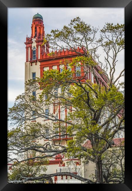 Red White Ofifice Building St Augustine Florida  Framed Print by William Perry