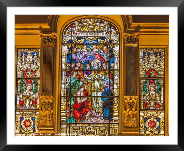Saint Augustine Baptism Stained Glass Cathedral Saint Augustine  Framed Mounted Print by William Perry
