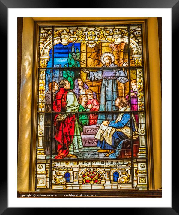 Saint Augustine Preaching Stained Glass Cathedral Saint Augustin Framed Mounted Print by William Perry