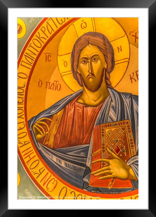 Jesus Christ Fresco  St Photios Greek Orthodox Shrine Saint Augu Framed Mounted Print by William Perry