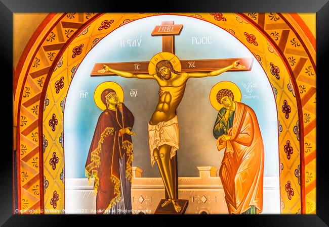 Crucifixion Christ Fresco St Photios Greek Orthodox Shrine Saint Framed Print by William Perry