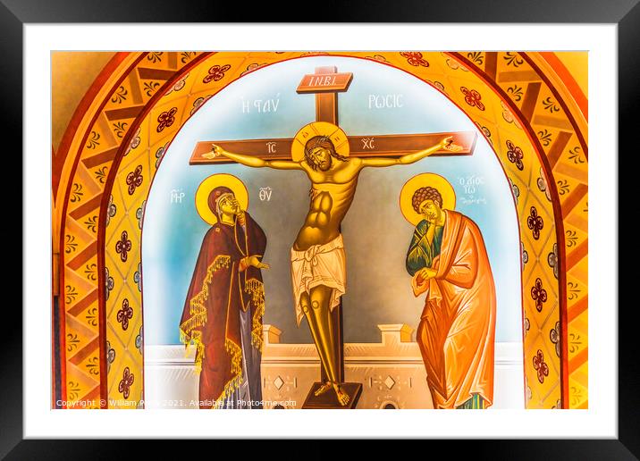 Crucifixion Christ Fresco St Photios Greek Orthodox Shrine Saint Framed Mounted Print by William Perry