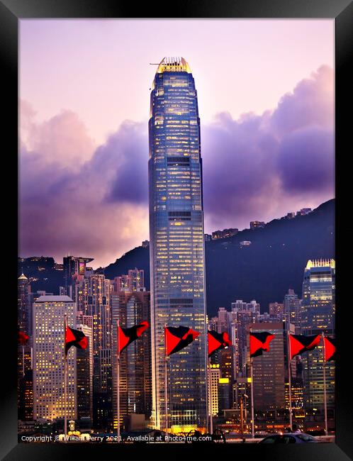 Two Intrnational Finance Centre Hong Kong Sunset Red Flags from  Framed Print by William Perry