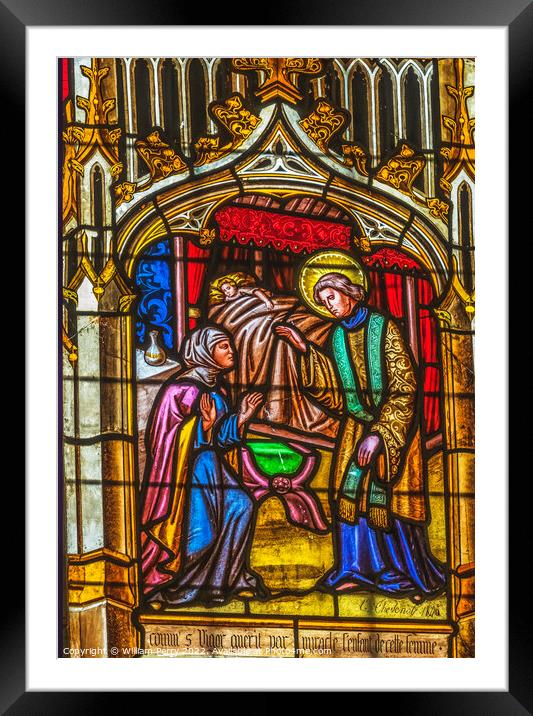 Saint Vigor Healing Stained Glass Cathedral Bayeux Normandy Fran Framed Mounted Print by William Perry