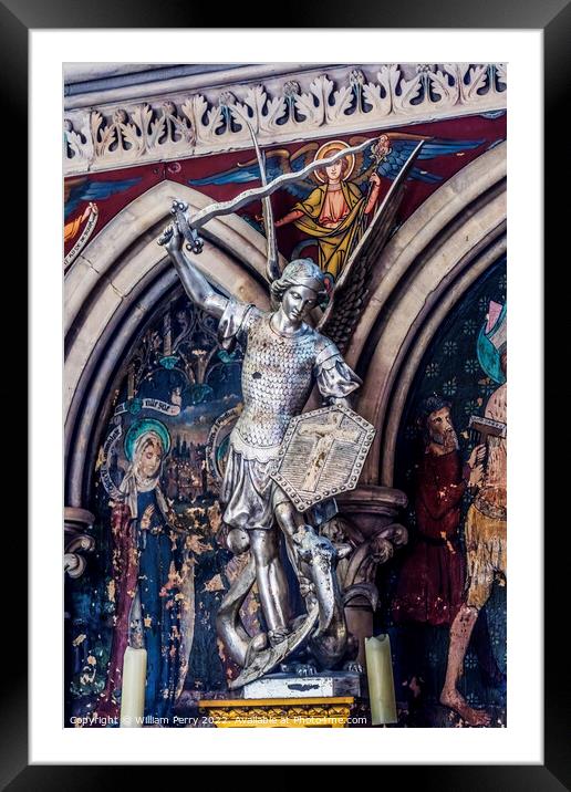 Saint Michael Dragon Statue Cathedral Church Bayeux Normandy Fra Framed Mounted Print by William Perry