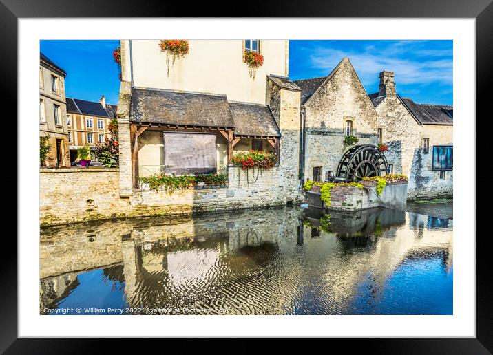 Old Buildings Mill Aure River Bayeux Center Normandy France Framed Mounted Print by William Perry
