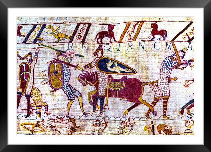 Battle Hastings Bayeux Tapestry Normandy France Framed Mounted Print by William Perry