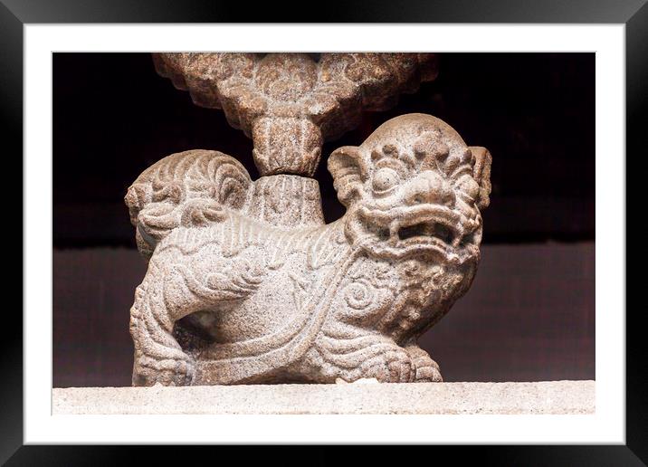 Stone Lion Decoration Outside Man Mo Temple  Hong Kong Framed Mounted Print by William Perry