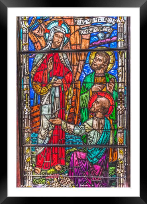 Jesus Disciples Stained Glass Church Saint Augustine Florida Framed Mounted Print by William Perry