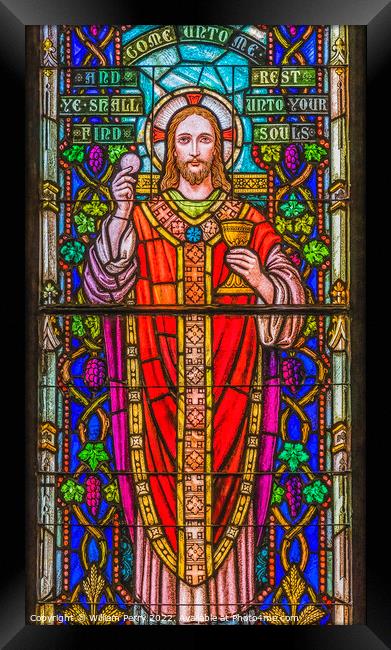 Jesus Invitation Eucharist Stained Glass Church Saint Augustine  Framed Print by William Perry