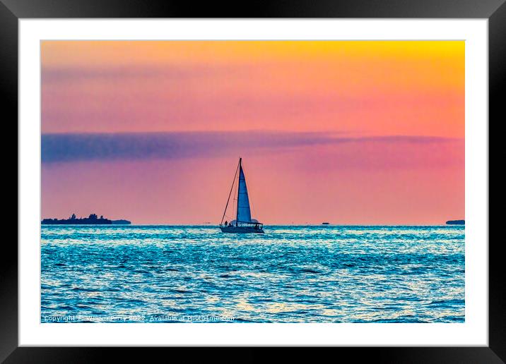 Pink Sunset Sailboat Mallory Square Dock Key West  Framed Mounted Print by William Perry