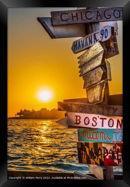 Sunset Cities Sign Mallory Square Dock Key West Fl Framed Print by William Perry