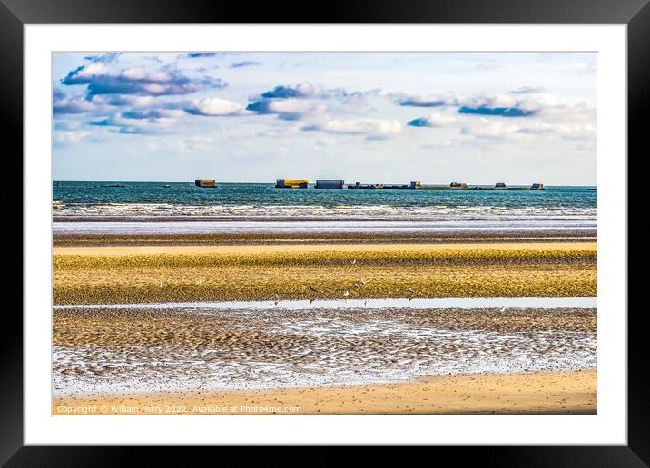 Beach Artificial Port Mulberry Harbor Arromanches-les-Bains Normandy  Framed Mounted Print by William Perry