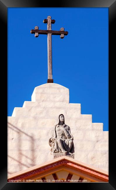 Cross Mary Statue Mission Santa Barbara California Framed Print by William Perry