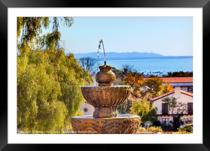 Fountain Pacific Ocean Mission Santa Barbara California Framed Mounted Print by William Perry
