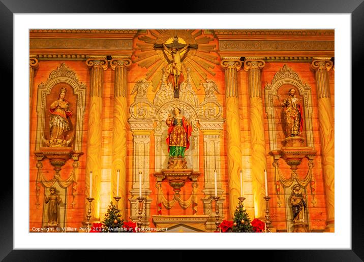 Basilica Cross Mary Statue Mission Santa Barbara California Framed Mounted Print by William Perry