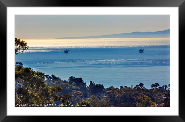 Oil Well Platforms Santa Barbara California Framed Mounted Print by William Perry