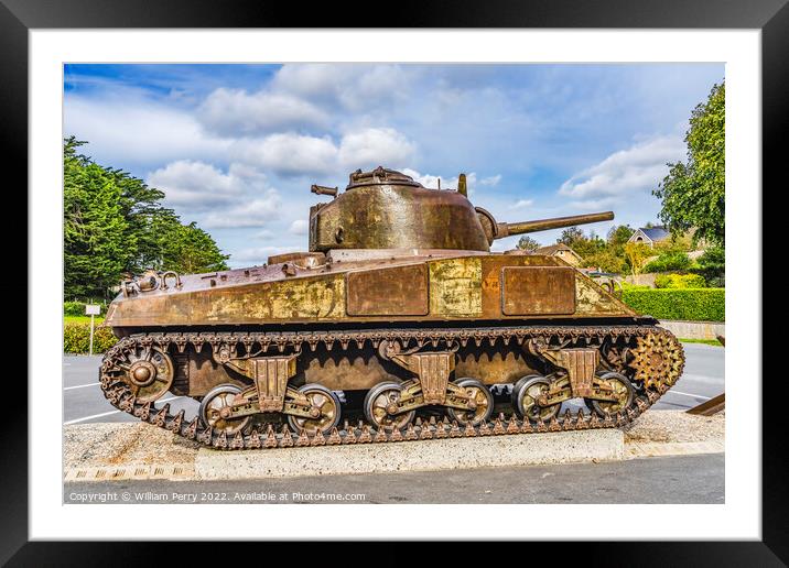 Sherman US Tank Monument Omaha Beach Area Normandy France Framed Mounted Print by William Perry