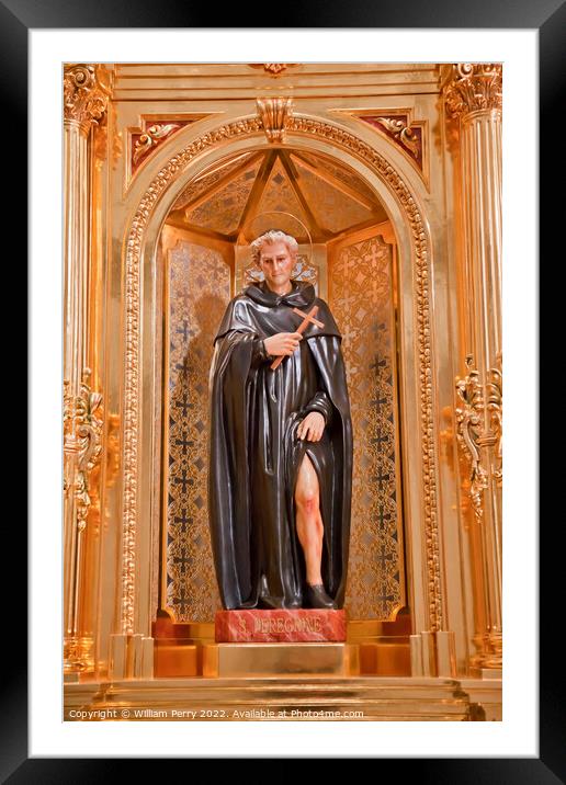 St Peregrine Statue Mission Basilica San Juan Capistrano Church Framed Mounted Print by William Perry
