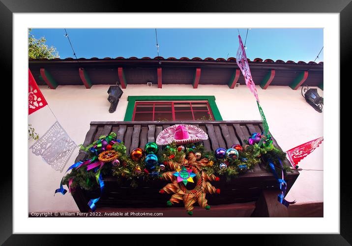 Christmas Decorations Mexican Balcony Old San Diego Town Califor Framed Mounted Print by William Perry