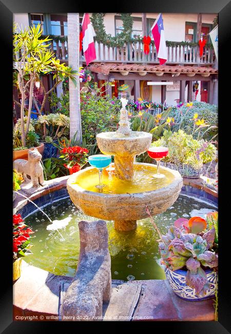 Fountain Margarita Glasses Garden Old San Diego California Framed Print by William Perry