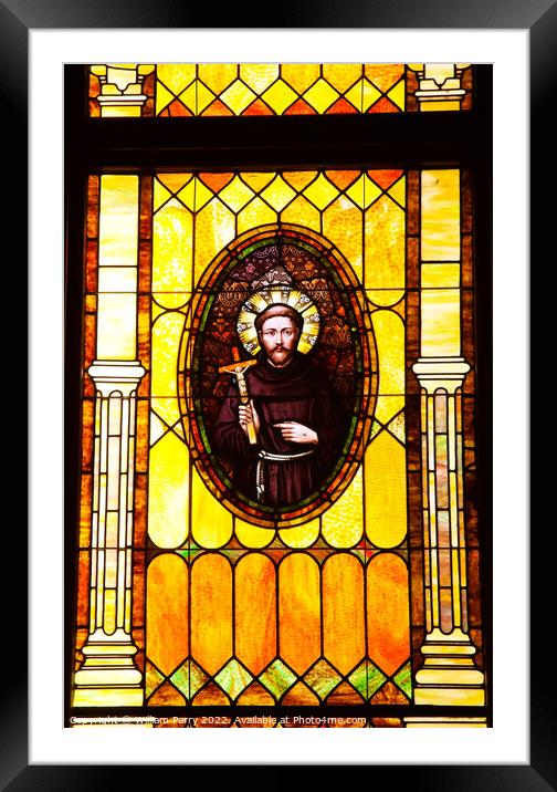 Serra Stained Glass Immaculate Conception Church San Diego California Framed Mounted Print by William Perry