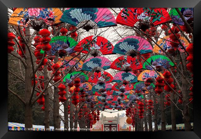Paper Fans Lucky Red Lanterns Chinese Lunar New Year Decorations Framed Print by William Perry