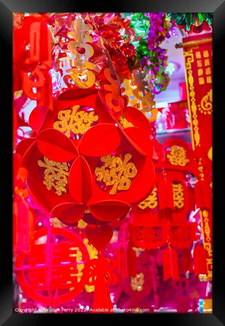 Red Chinese Lanterns Lunar New Year Decorations Beijing China Framed Print by William Perry