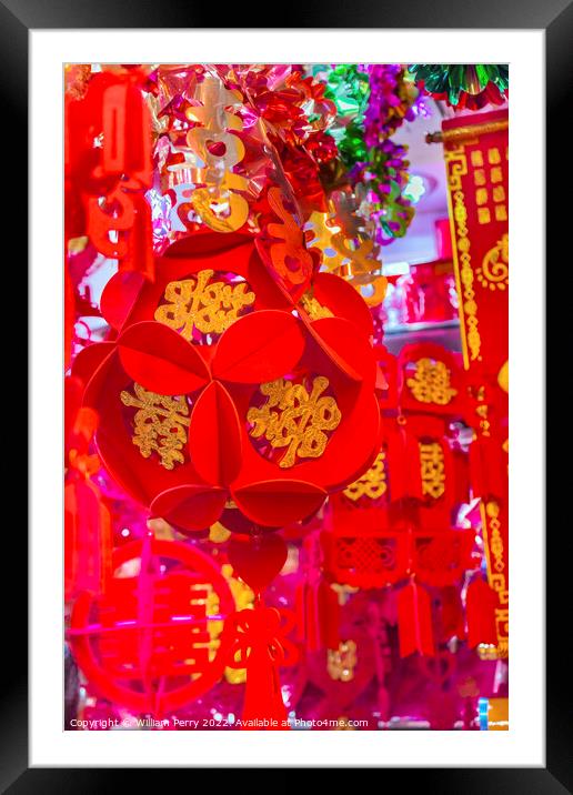 Red Chinese Lanterns Lunar New Year Decorations Beijing China Framed Mounted Print by William Perry