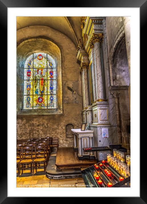 Candles Stained Glass Church St Marie Eglise Normandy France Framed Mounted Print by William Perry